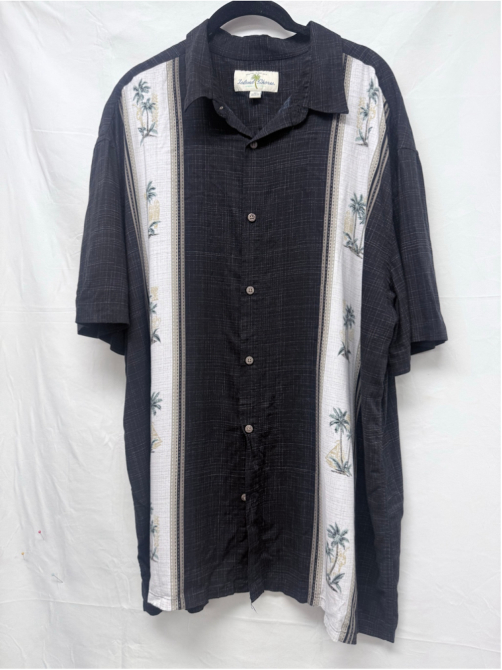 Men's Island Shores Casual Button Down Shirt XXL Black White Palm Tree